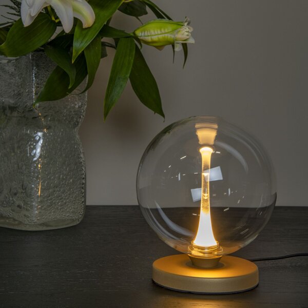 LED Tischleuchte Glas Metall Messing 2700 K H:17 cm