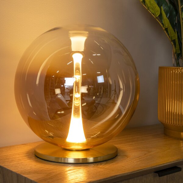 LED Tischleuchte Glas Bernstein Messing 2500 K H:31 cm