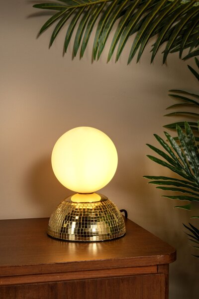 Tischlampe Glas Gold Weiß G9 H:18 cm Kugel edel
