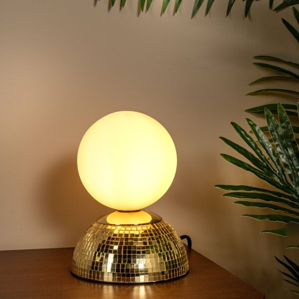 Tischlampe Glas Gold Weiß G9 H:18 cm Kugel edel