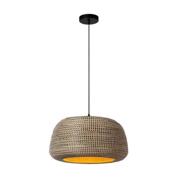 Hängelampe Metall Seegras Schwarz E27 rund L:47 cm