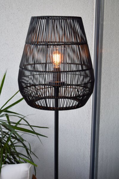 Stehleuchte Außen Rattan Schwarz E27 H:154 cm edel