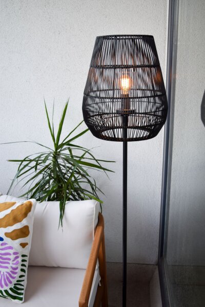 Stehleuchte Außen Rattan Schwarz E27 H:154 cm edel
