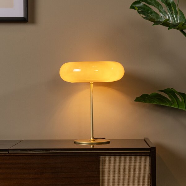 Tischleuchte Glas Messing G9 H:37 cm modern edel