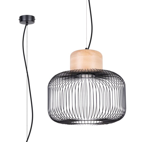 Hängelampe Stahl Holz Schwarz E27 L:35 cm Modern