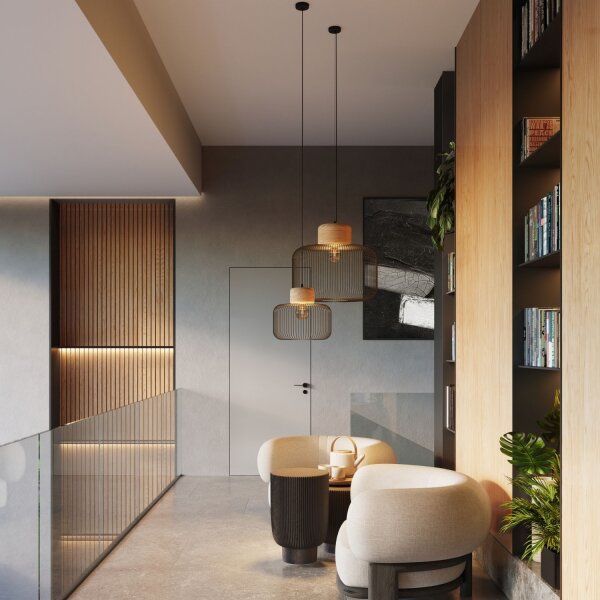 Pendelleuchte Metall Holz E27 L:55 cm Modern Design