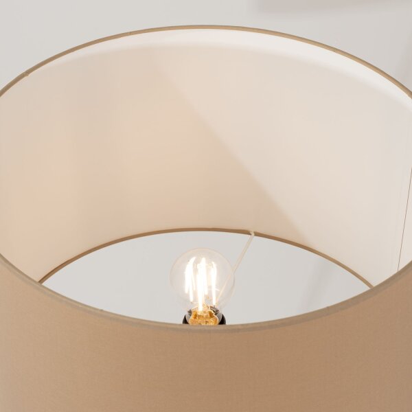 Dreibein Stehlampe Holz Stoff Beige E27 H:140 cm