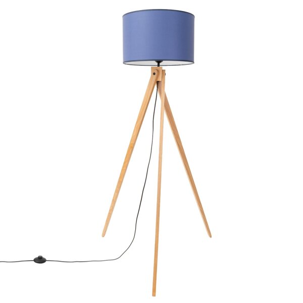 Stehleuchte Holz Stoff Marineblau E27 H:140 cm Schalter