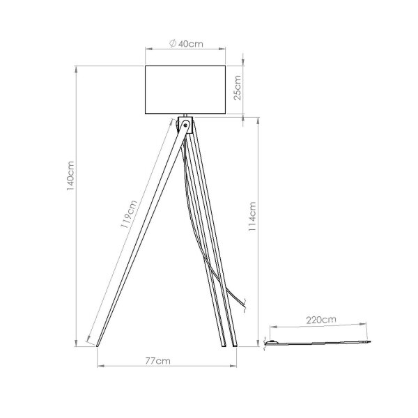 Stehleuchte Holz Stoff Marineblau E27 H:140 cm Schalter