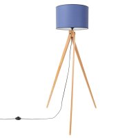 Stehleuchte Holz Stoff Marineblau E27 H:140 cm Schalter