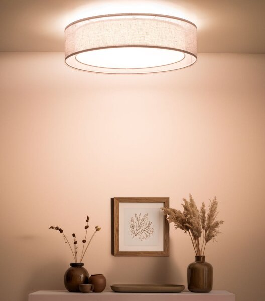 Runde Deckenlampe Stoff Beige E27 Ø60 cm blendarm