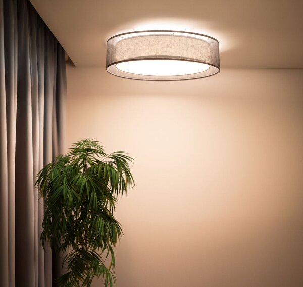 Runde Deckenlampe Stoff Anthrazit E27 Ø60 cm blendarm