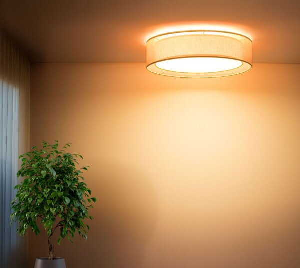 Runde Deckenlampe Stoff Gelb E27 Ø60 cm blendarm