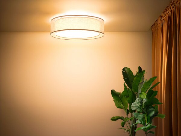 Runde Deckenlampe Stoff Braun E27 Ø60 cm blendarm