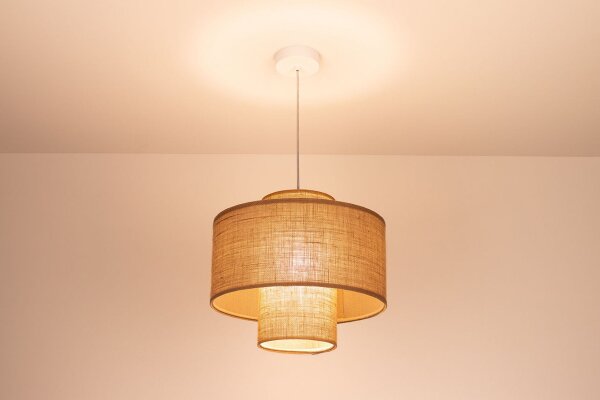 Hängelampe Stoff Natur Weiß E27 Ø35 cm rund blendarm