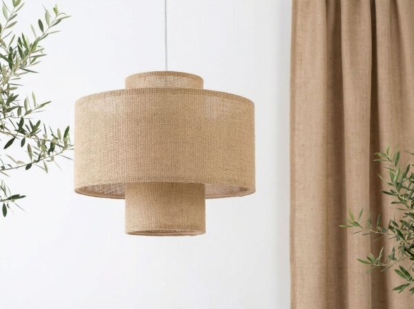 Hängelampe Stoff Natur Weiß E27 Ø35 cm rund blendarm