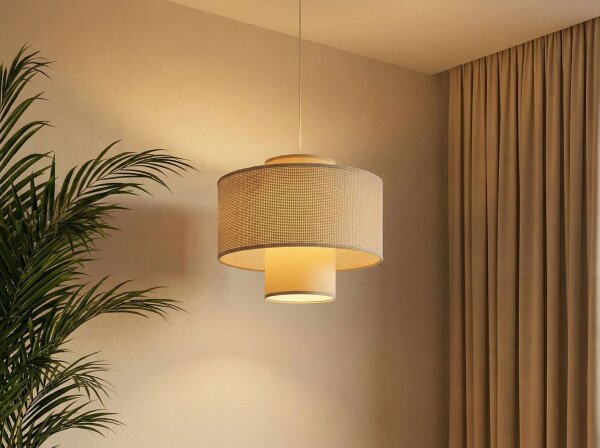 Runde Hängelampe Stoff Cremebeige E27 Ø35 cm blendarm