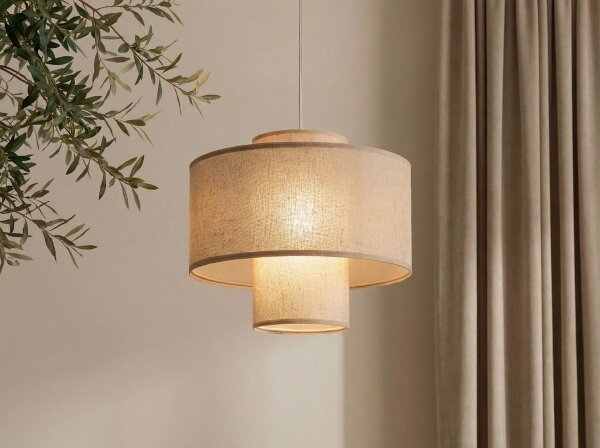 Hängelampe Stoffschirm Braun Weiß E27 Ø35 cm gemütlich