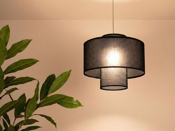 Hängelampe Stoff Schwarz Weiß E27 Ø35 cm blendarm