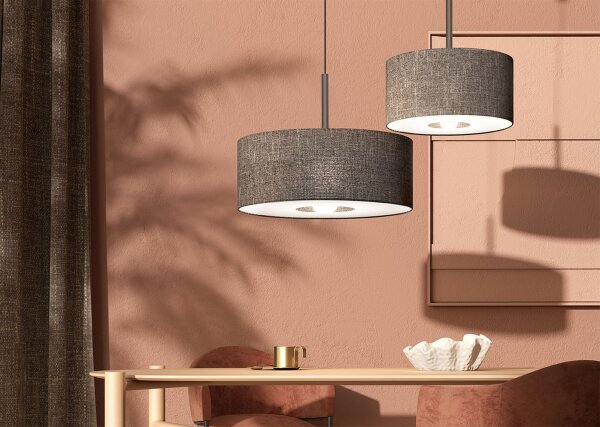 Hängelampe Stahl Stoff Schwarz E27 L:65 cm Modern