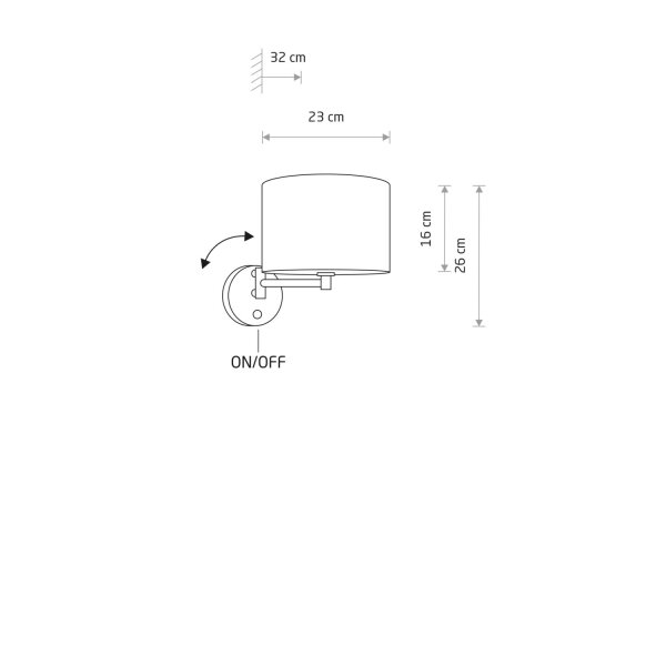 Wandlampe Schalter Stoff Grau E14 B:24 cm blendarm