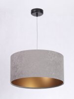 Grau Gold H&auml;ngelampe Stoff rund Retro Wohnzimmer