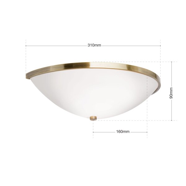 Wandlampe Metall Glas 31 cm breit in Messing Antik Weiß