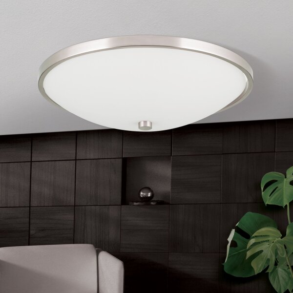 Deckenlampe Metall Glas D: 39,5 cm Nickel matt Weiß E27