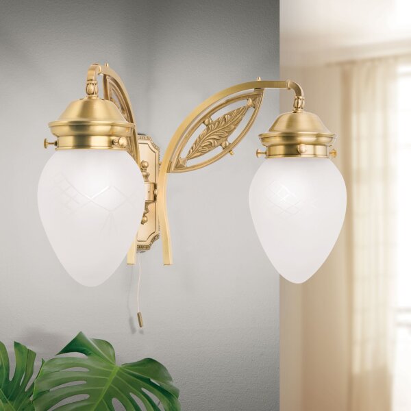 Wandlampe Glas Messing massiv E27 B: 40 cm mit Schalter