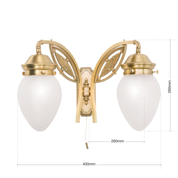 Wandlampe Glas Messing massiv E27 B: 40 cm mit Schalter