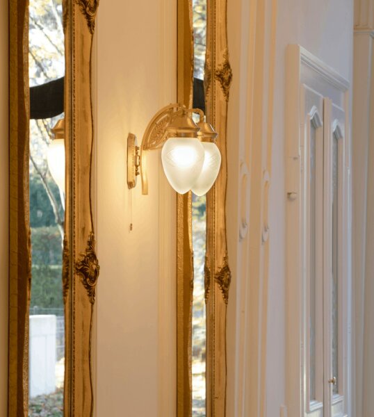 Wandlampe Glas Messing massiv E27 B: 40 cm mit Schalter