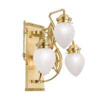 Wandleuchte Glas Echt-Messing E27 H: 56 cm 3-flammig