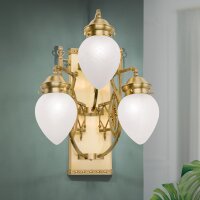 Wandleuchte Glas Echt-Messing E27 H: 56 cm 3-flammig