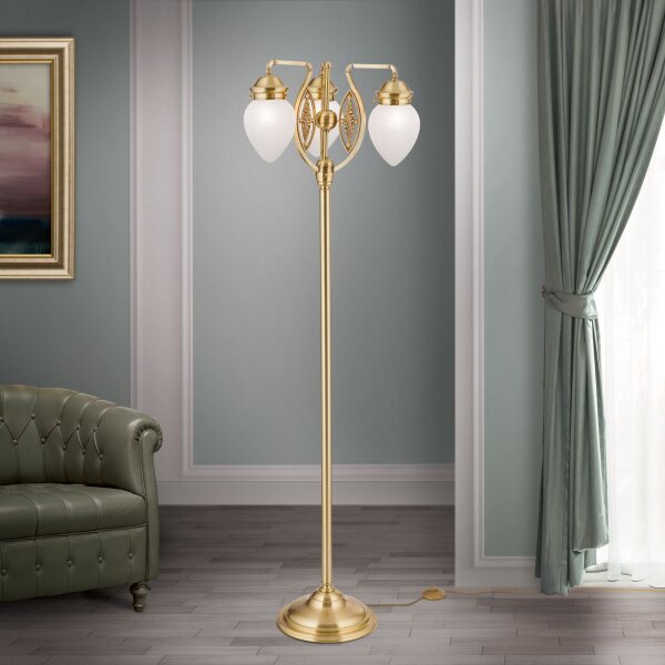 Stehlampe Messing massiv Glas 160 cm in Bronze Weiß E27