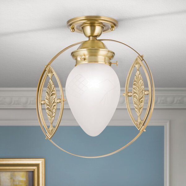 Deckenleuchte Messing massiv Glas D: 25 cm E27 rund