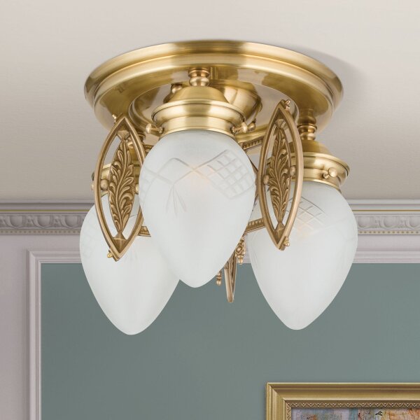 Deckenlampe Messing massiv Glas E27 rund Ø 35 cm ELISE