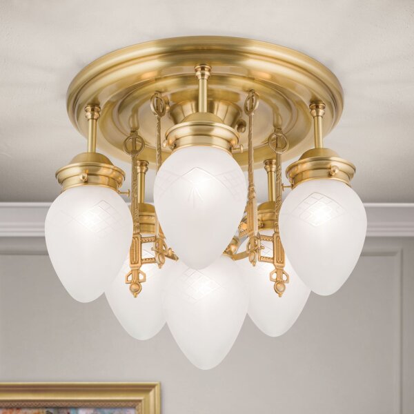 Deckenlampe Glas Echt-Messing E27 D: 50 cm rund