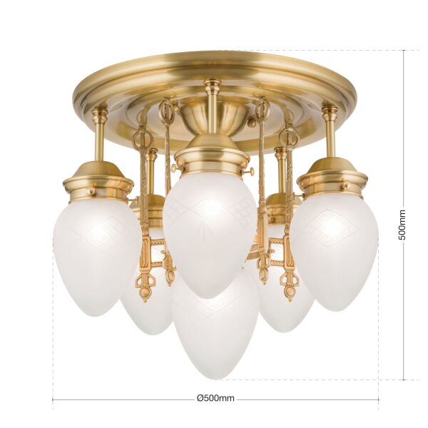 Deckenlampe Glas Echt-Messing E27 D: 50 cm rund