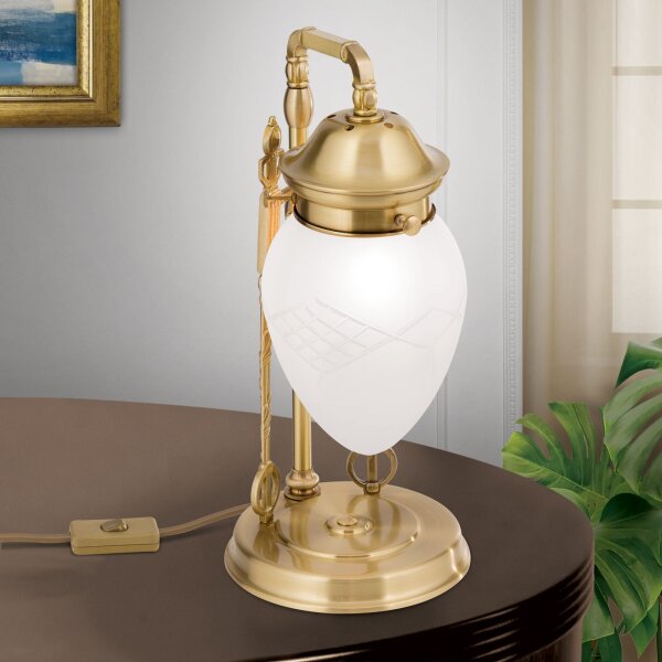 Tischlampe Glas Messing E27 35 cm hoch in Bronze Weiß