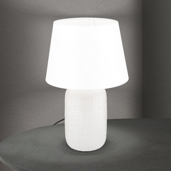 Nachttischlampe Keramik Stoff 51 cm Weiß Creme E27