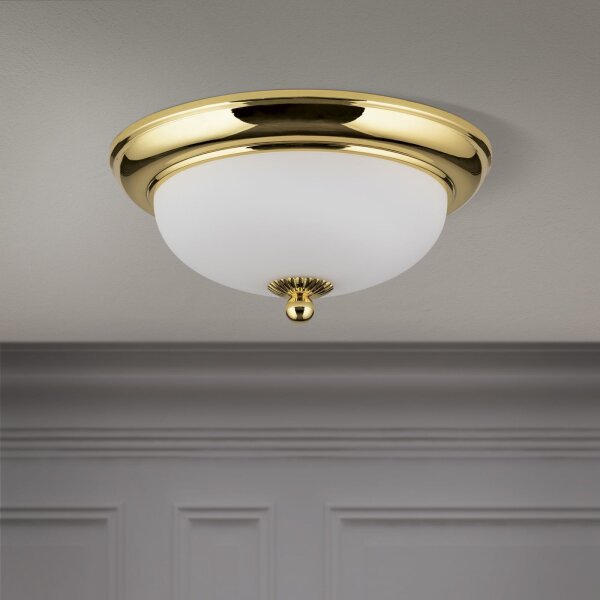 Deckenlampe Metall Glas D: 26,5 cm in Gold Weiß E14