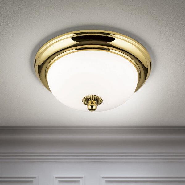 Deckenlampe Metall Glas D: 26,5 cm in Gold Weiß E14