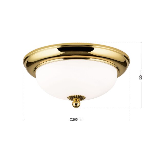 Deckenlampe Metall Glas D: 26,5 cm in Gold Weiß E14