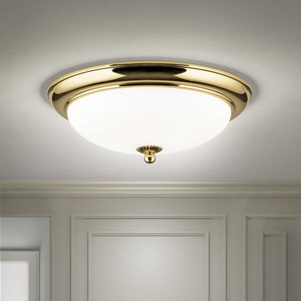 Deckenlampe Metall Glas E27 D: 35,5 cm in Gold Weiß