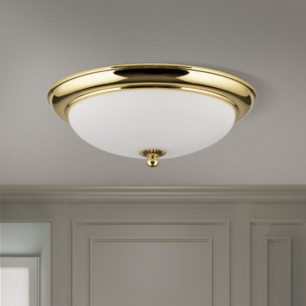 Deckenlampe Metall Glas E27 D: 35,5 cm in Gold Weiß