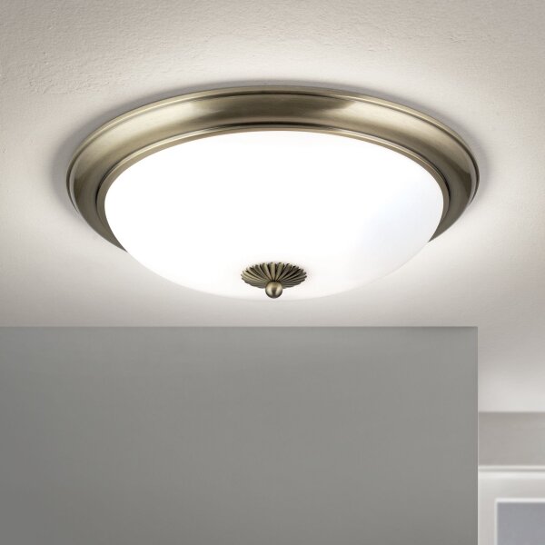Deckenleuchte Metall Glas E27 rund D: 48 cm 3-flammig