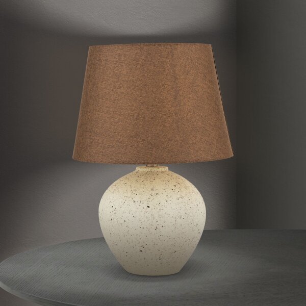 Nachttischleuchte Keramik Stoff E27 46,5 cm Creme Braun
