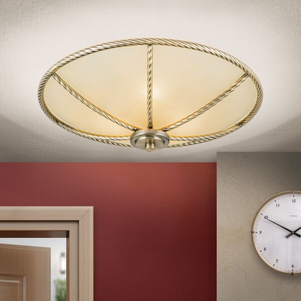 Deckenleuchte Metall Glas E27 D: 42 cm rund 3-flammig