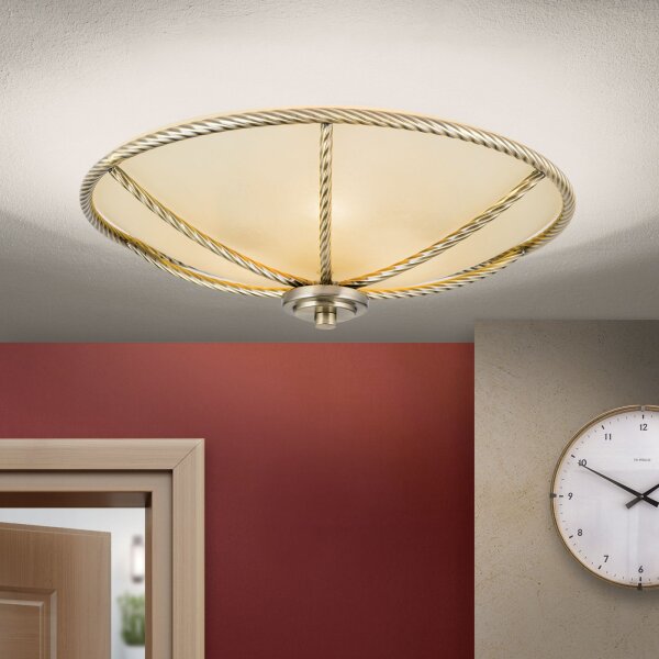 Deckenleuchte Metall Glas E27 D: 42 cm rund 3-flammig