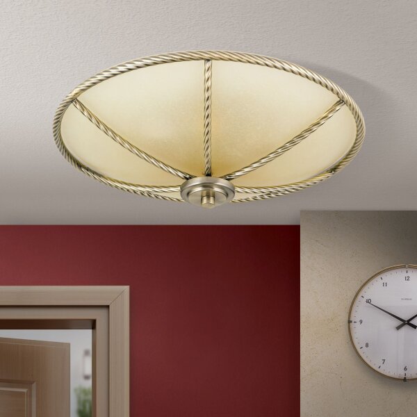 Deckenleuchte Metall Glas E27 D: 42 cm rund 3-flammig
